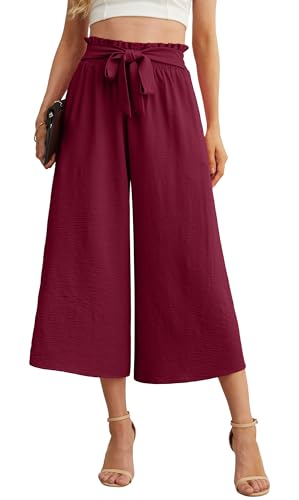 Image of IWOLLENCE Women Flowy Loose Wide Leg Pant Summer Beach Casual Trousers high Waist Adjustable Knot Business Work Casual Pants