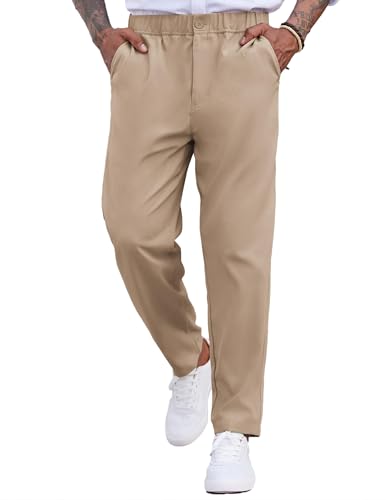 COOFANDY Men's Casual Pants Regular Fit Flat Front Expandable Waist Chino Slack Trousers(Khaki, XXL)