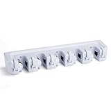 MSV Gerätehalter Wandhalterung für bis zu 11 Geräte, Ordnungsleiste Wandhalter mit 5 Haken und 6 Schnellspannern für Mopp, Besen und Gartenwerkzeug usw.