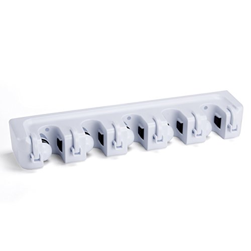 MSV Gerätehalter Wandhalterung für bis zu 11 Geräte, Ordnungsleiste Wandhalter mit 5 Haken und 6 Schnellspannern für Mopp, Besen und Gartenwerkzeug usw.
