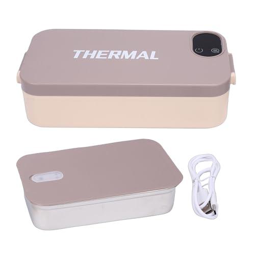 Denash Elektrische Lunchbox, 304 Edelstahl-Digitalanzeige, Wiederaufladbarer Tragbarer Speisenwärmer, mit Eingebautem 7200-mAh-Li-Akku, für Büro-Reiseauto