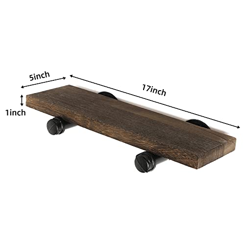 Home Tzh Wall Mounted Floating Shelves, Floating Shelves With Industrial Pipe Brackets Set Of 2 Rustic Wood Storage Shelf For Bedroom Living Room Bathroom Kitchen Office And More thumb #3