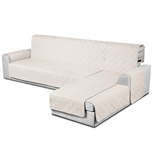 Image of TAOCOCO Waterproof Sectional Couch Covers L Shaped Sofa Covers Chaise Lounge Cover 3pcs Reversible Sofa Covers for Sectional Sofa Pet Kids Furniture Protector with Elastic Straps(X-Large, Cream)