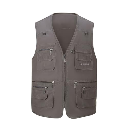 Image of Hbufnha Men's Casual Safari Travel Vest 16 Pockets Outdoor Work Vest Sleeveless Jacket Fishing Hiking Photograph