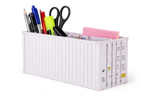 Image of Neonix Desk Organizer Office Supplies Multi Function Shipping Container Style Storage Box Pen Pencil Business Card and Remote Control Holder for Office and Home Gray (Container Storage 7)