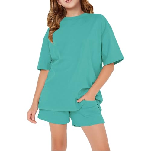 Girls Workout Shorts Set Cute Short Sleeve T-Shirt and Shorts Set with Side Pockets Tween Girls Trendy Clothes Summer Outfit2