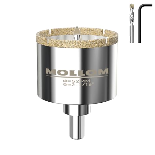 Image of MOLLOM 2-1 /16 inch (52mm) Diamond Hole Saw with 2 Pilot Drill Bit | Tile Hole Saw Smooth Cutting Porcelain Tiles,Ceramic,Marble,Granite