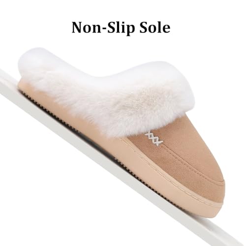 ninecifun women39s and men39s memory foam house slippers faux fur lined indoor fuzzy slippers with no-slip sole slip on suede home shoes warm winter gift for women amp men