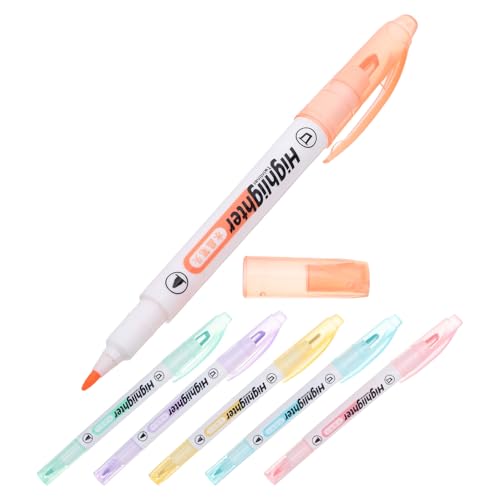 NOLITOY 6 piezas Marcadores Fluorescentes Dual Tip con Punta y Fina Diseño Ventana Transparente Colores Surtidos para Subrayado y Escritura Precisa Tinta que No Emborrona para Estudiantes