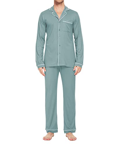 Men's Pajamas Set Long Sleeve Sleepwear Soft Loungewear