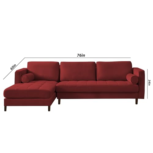Image of Lezra LHS 4 Seater L Shape Sofa Set for Living Room (Maroon Fabric) Premium Fabric Sofa