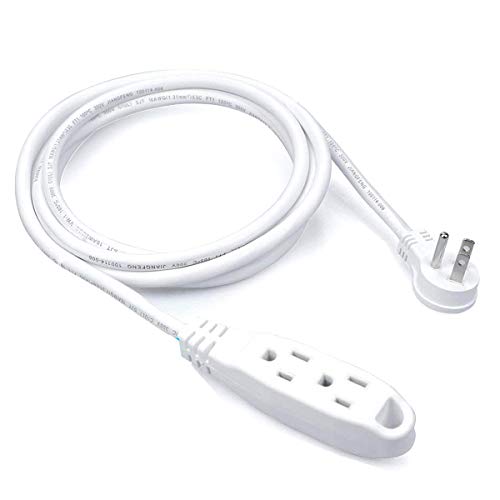 ClearMax 25 Feet 3 Outlet Extension Cord, Indoor Round Angled 3-Prong Grounded Plug, Round Wire, 16 AWG, 13A, 125V, 1625 Watts, UL Listed - White (1 Pack)