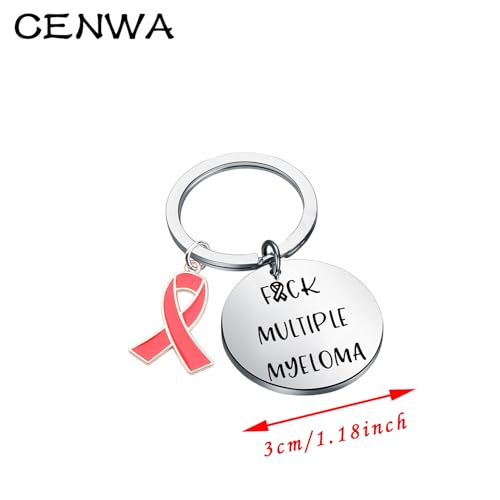 Image of CENWA Multiple Myeloma Awareness Red Ribbon Gift Fuck Multiple Myeloma Keychain Cancer Warrior Support Gift