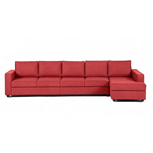 Image of Wakefit Sofa Set | 3 Year Warranty | Sofa 3 Seater, 3 Seater Sofa for Living Room, Wooden Sofa Set, 4 Seater + Right Aligned, Sofa for Living Room - Napper(Omega : Red)