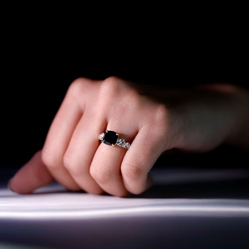 Lab Grown Black Diamond 8mm Cushion Cut Engagement Ring with Moissanite, Aaaa Quality, Black Diamond Solitaire Ring3