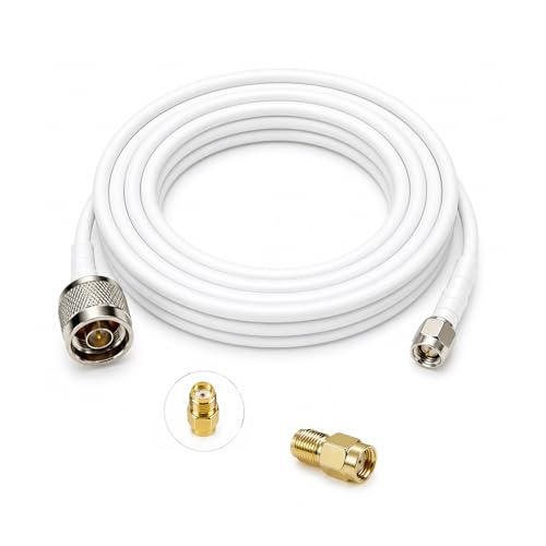 Image of N Male to SMA Male Coaxial Cable 16.5FT with RP-SMA Adapter | White 50 Ohm low loss 3D-FB RF extension, SMA to N antenna cable for signal booster, router, modem, Wi-Fi antenna