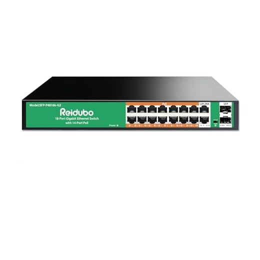 Reidubo 18-Port Ethernet Gigabit PoE Switch,14-Port PoE Network Switch with 2 Uplink Gigabit and 2 SFP Gigabit Ports, 250W, Unmanaged, Fanless Quiet Operation Compatible with AP WiFi6, PoE Cameras