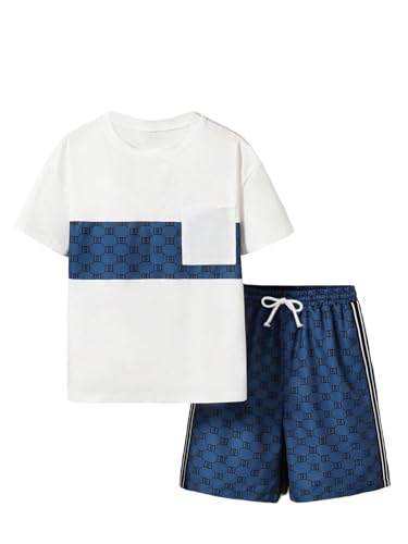 Image of COZYEASE Boys' 2 Piece Outfits Summer Shorts Sleeve Graphic T Shirts and Shorts Sets Vacation Beach Clothes