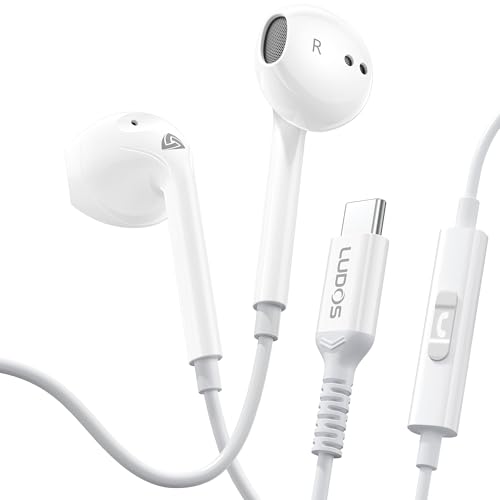 LUDOS Zenith USB C Headphones for iPhone 17 16 15 Pro Max Plus Air iPad Pro Air, 2 Years Warranty, USB-C Earbuds for Samsung Galaxy S24 S23 Ultra S22 S21 S20 A55 A54 A53, USB Type C Earphones - White