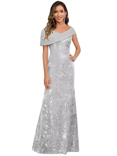 Image of VCCICANY Sequin Mermaid Mother of The Bride Dresses for Women Chiffon Off Shoulder Ruched Long Formal Evening Gowns
