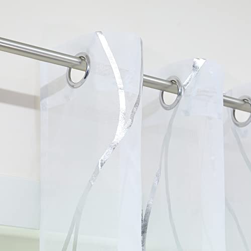SCHOAL Curtains with Eyelets Transparent Voile Curtain Window Curtain Modern Decorative Curtains with Shiny Waves Pattern 1 Piece W x H 140 x 225 cm Silver - Image 3