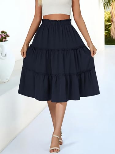 Image of Berydress Midi Skirts for Women 2026 High Waist Casual Summer Boho Skirt | Cute Flowy A Line, Tiered Ruffle, Two Side Seam Pockets, Western Style, Boho Beach Vacation, Going Out, Teacher Outfits