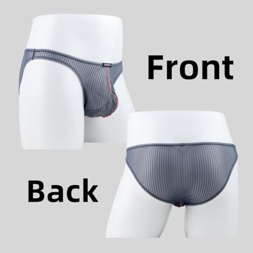 Men's See Through Briefs Sexy Low Rise Underwear Mesh Breathable Stripe Panties for Man3