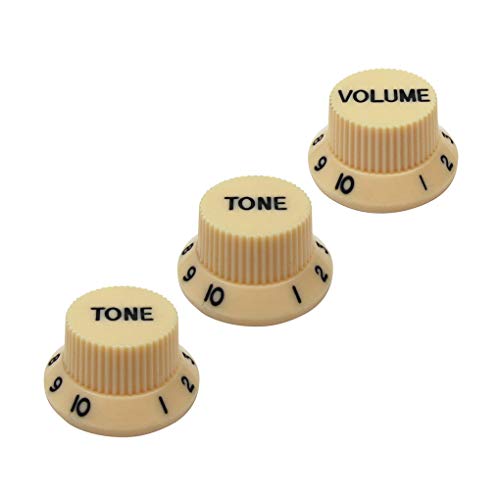 FLEOR 2T1V ST Guitar Control Knobs 2 Tones 1 Volume for Electric Guitar Parts Cream with Black Letter, cream, black letter - Image 2