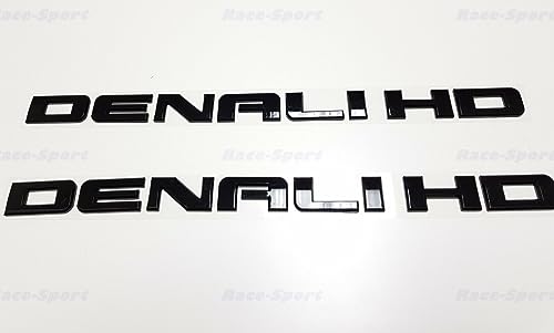 Image of 2X Denali HD Side Door Tailgate Letter Nameplate Emblem Badge 3D Replacement for Denali (Gloss Black)