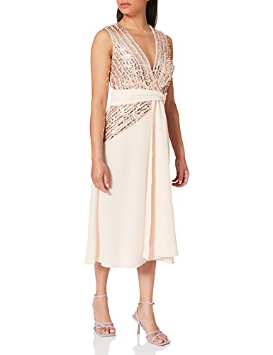 Little Mistress Jena Sequin Stripe Midi Dress Vestido Fiesta Mujer