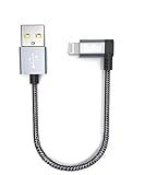 TecMad iphone Charger Short [C89 Apple MFi Certified] iPhone Cable Nylon Braided 90 Degree Fast Cord Data Sync Cable iPhone 13/13 Pro Max/Mini 12/11/Xs Max XR X/8 Plus iPad mini and More (Gray 0.65ft)