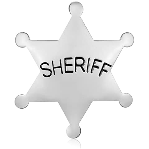 Branded Sheriff Badge,Deputy Toy Pin Brooches for Kids 2.2”,Metal Old West Cowboy Gifts,Halloween and Party Favors Costume Prop 5Colors (Shiny Silver) Cover