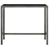 Générique Garten-Bartisch aus Polyrattan, grau, 130 x 60 x 110 cm, mit Tischplatte aus gehärtetem Glas und pulverbeschichtetem Stahlrahmen, ideal für Getränke und Mahlzeiten im Freien.