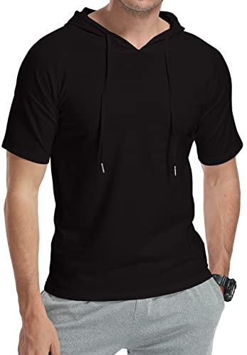 KUYIGO Mens Short Sleeve Hoodies T-Shirts Fashion Sweatshirts Athletic Solid Lightweight Pullover - Main Image