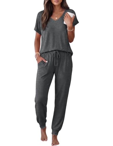 Image of Ekouaer Pajamas for Women Set Short Sleeve Lounge Set Jogger Pants Pjs Soft Sleepwear with Pockets S-XXL
