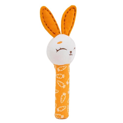 Image of Mirada Soft Plush Bunny Rattle Toy for Babies - 18cm Squeeze Handle with Squeaky Sound | Cute Toddler Toy for Early Skill & Sensory Development - 18cm