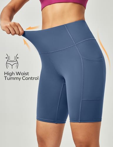 Ewedoos Biker Shorts Women Tummy Control Workout Shorts with 3 Pockets High Waisted Compression Gym Running Yoga Shorts Women