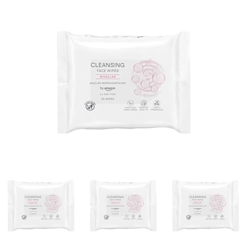by Amazon Toallitas de limpieza facial con micelar, desmaquillante, perfumadas, 25 toallitas (Paquete de 4)