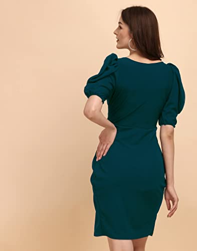 Image of Sheetal Associates Women's Puff Sleeve V-Neck Bodycon Casual Mini Dress