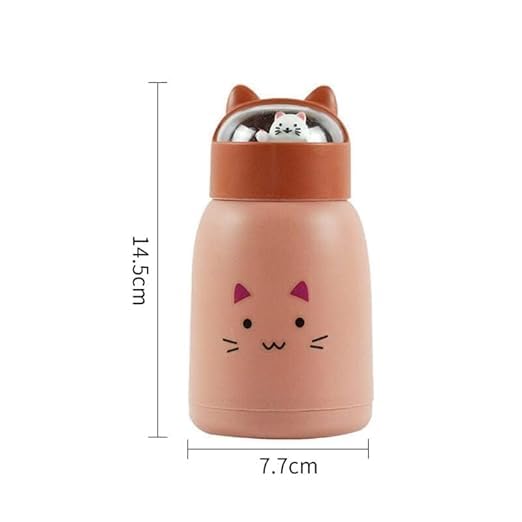 Image of Cute Cat Kids Glass Bottle 360ml - Heatproof Thermal Cup with Cover, Portable Travel Mug, Leakproof Glass Water Bottle for Children (Pack of 1)