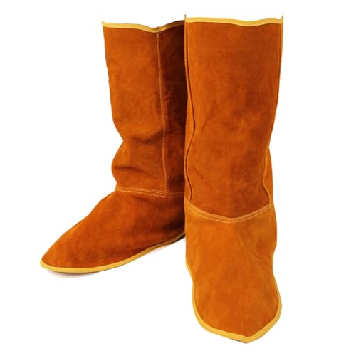Leather Welding Spats Extra Long, JOYCEMALL Heat and Abrasion Resistant Welding Boot Covers - Full Coverage Cowhide Leather Welder Shoe Protector - Adjustable Welding Gaiters(Brown)
