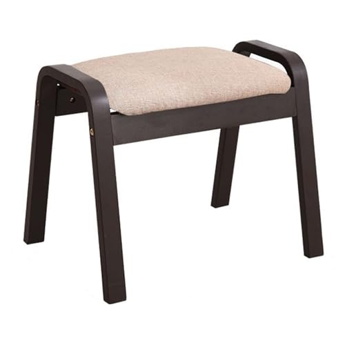 Tabouret ottoman aspect lin 36cm avec pieds en bois