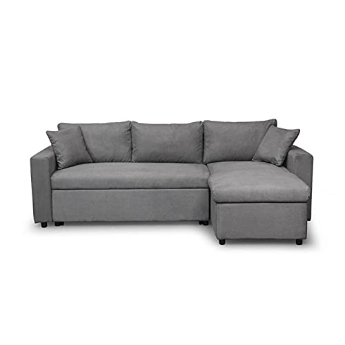 Loungitude - Canapé d'angle réversible, convertible en microfibre avec coffre - Gris - 3 Places