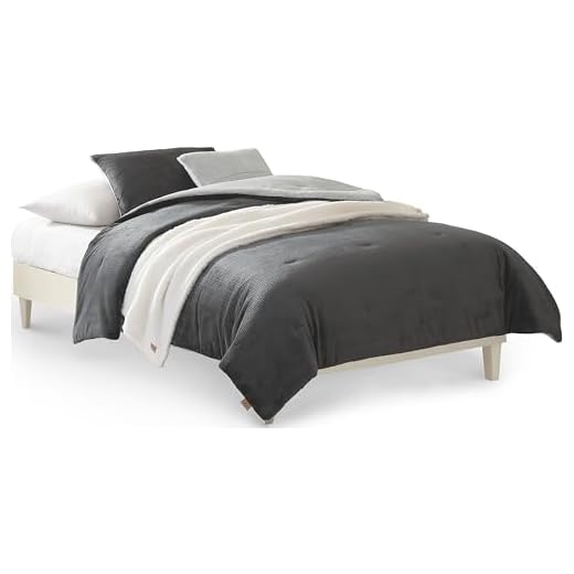 UGG Remina Twin Comforter Set 4 Piece Bed in a Bag with Throw Blanket, Decorative Pillow, Sham, and Reversible Comforter Hypoallergenic Washable College Dorm Essentials Bedding, Twin XL, Charcoal Grey