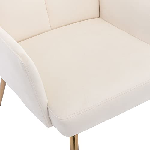 Vescasa Velvet Accent Chair With Footrest Stool, Modern V-Back Armchair With Gold Metal Legs, Set Of Living Room Chair And Foot Stool Ottoman For Bedroom/Reading, Cream #TOP4