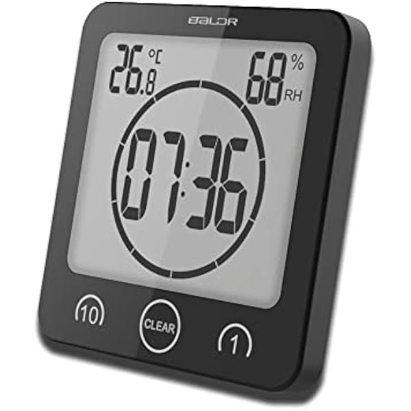 Zegar łazienkowy, cyfrowy zegar prysznicowy, ekran dotykowy timer z wyświetlaczem wilgotności temperatury do łazienki prysznicowej kuchni (czarny)