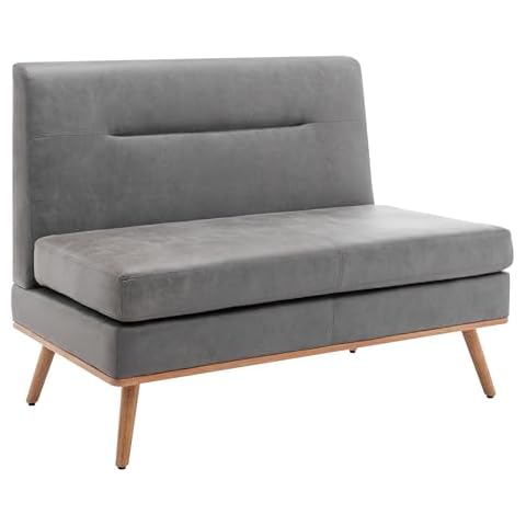 Yongqiang Small Loveseat Sofa Settee Bench with Back Upholstered Banquette for Kitchen Dining Room Living Room Bench Seating Restaurant Booth Grey Faux Leather Cover