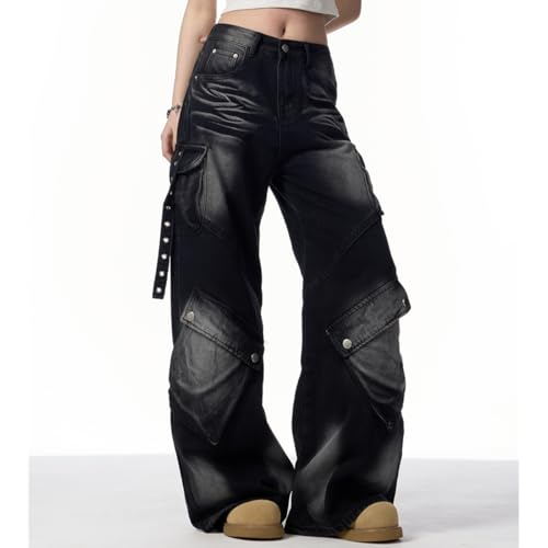Harajuku Vintage High Waisted Straight Leg Jeans Y2K Fashion Gothic Tie-Dye Gradual Denim Pants with Pocket4