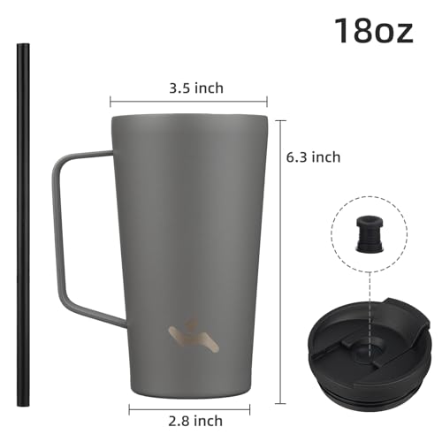 Image of Konokyo 18 oz Insulated Tumbler with Handle & Straw, Stainless Steel Mug