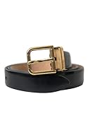  Dolce & Gabbana Elegante cinturón de cuero negro con hebilla para mujer, Negro -, 90 cm / 36 Inches
